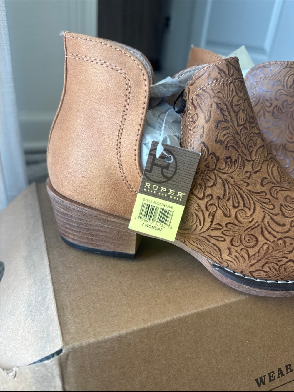 Roper Tan Embossed Western Ankle Bootie - Picture 5 of 7